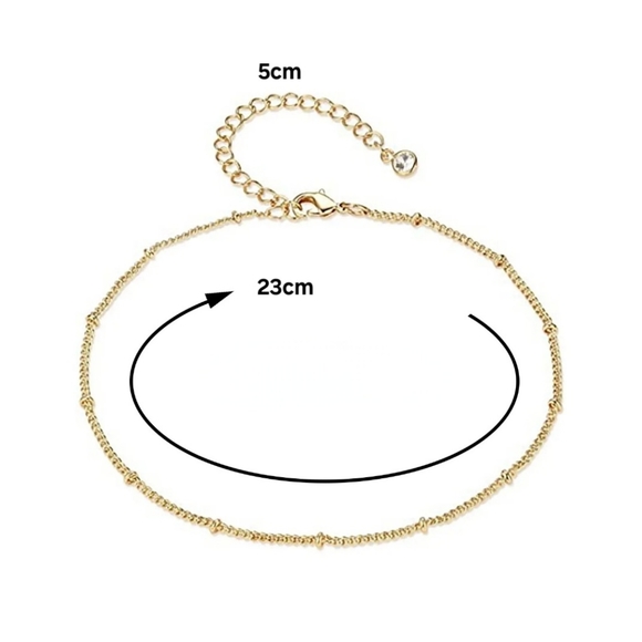 Dainty Gold Satalight Chain Beaded Adjustable Ankle Bracelet Anklet Tiny Beads - Picture 5 of 5